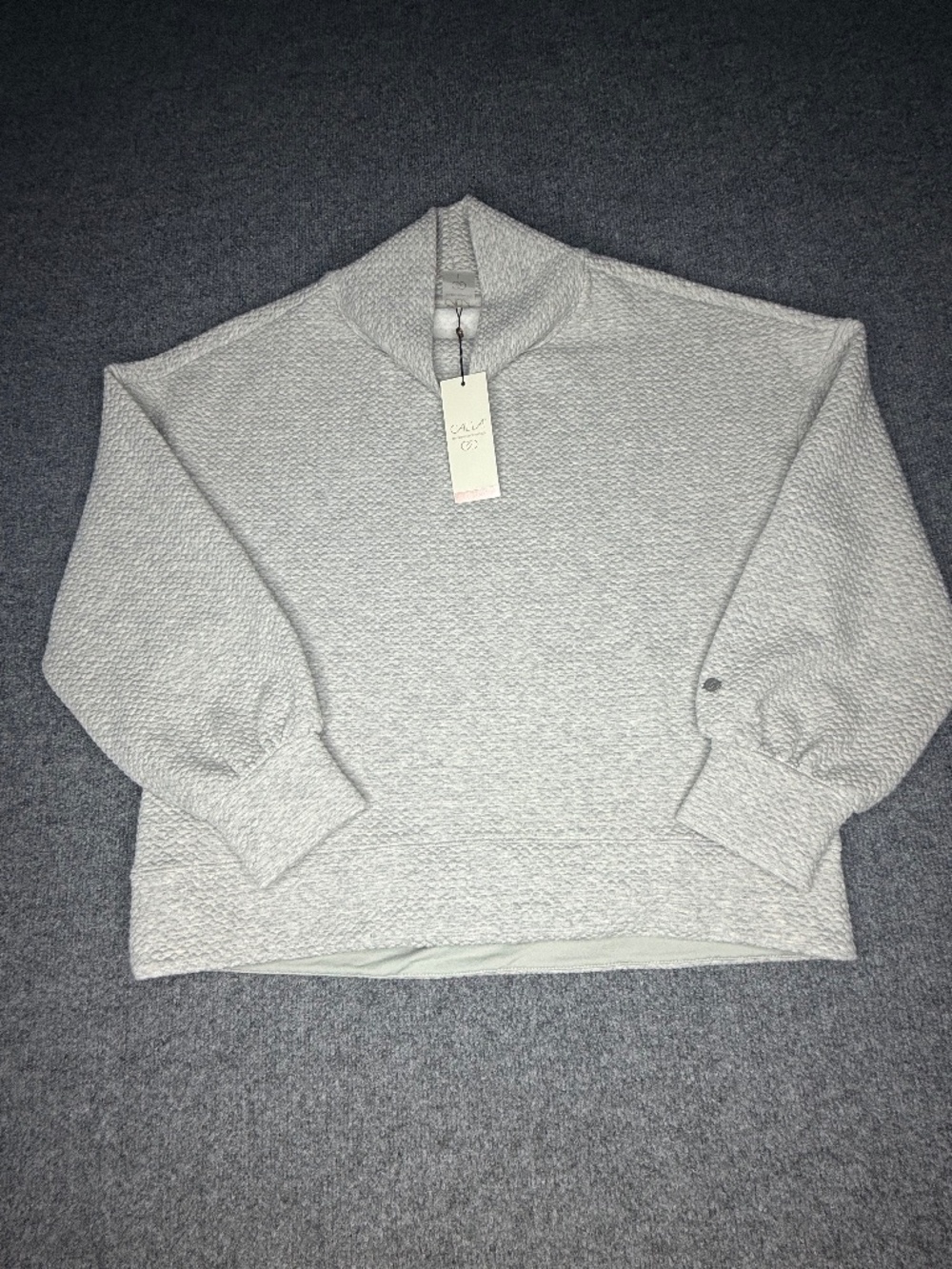 CALIA NWT Cozy Cloud Textured Knit Funnel Neck Pullover grey women's large